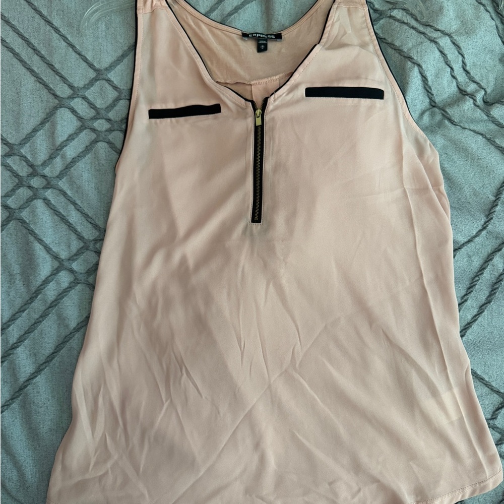 Express Blush Pink Zip-Front Sleeveless Camisole with Black Trim